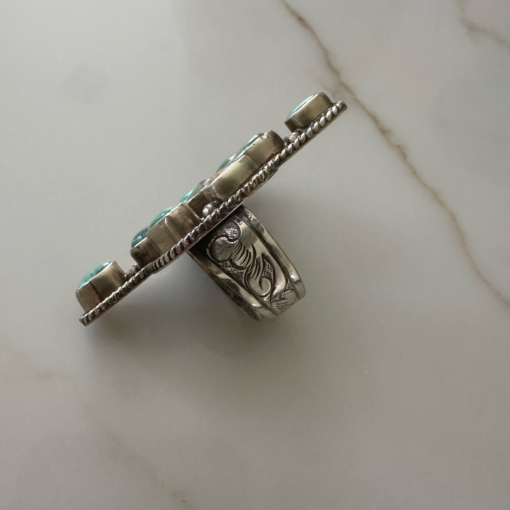 Turquoise Sterling Silver Cactus Statement Ring- Adjustable - Picture 11 of 12